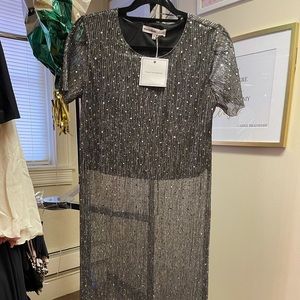 Sparkly long see through with under crop shirt attached